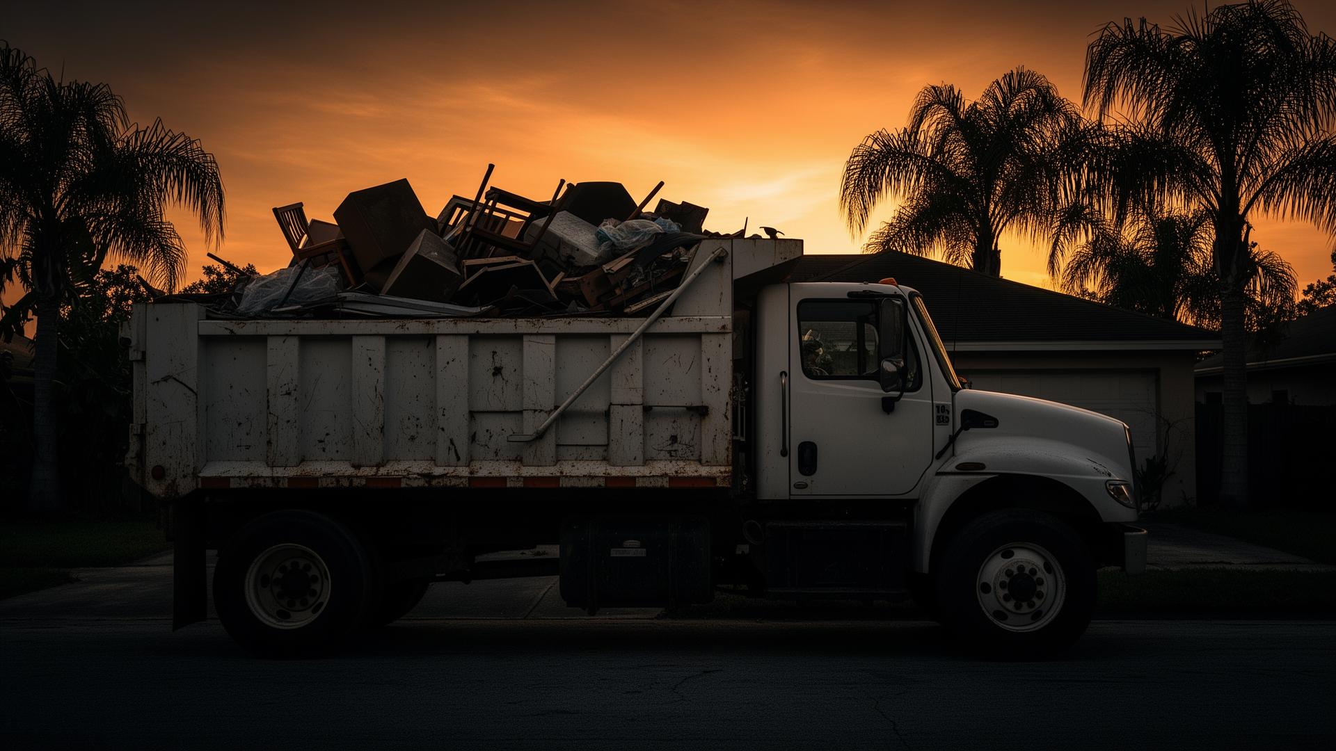 O-Town Junk Removal dump truck loaded in Orlando, Florida